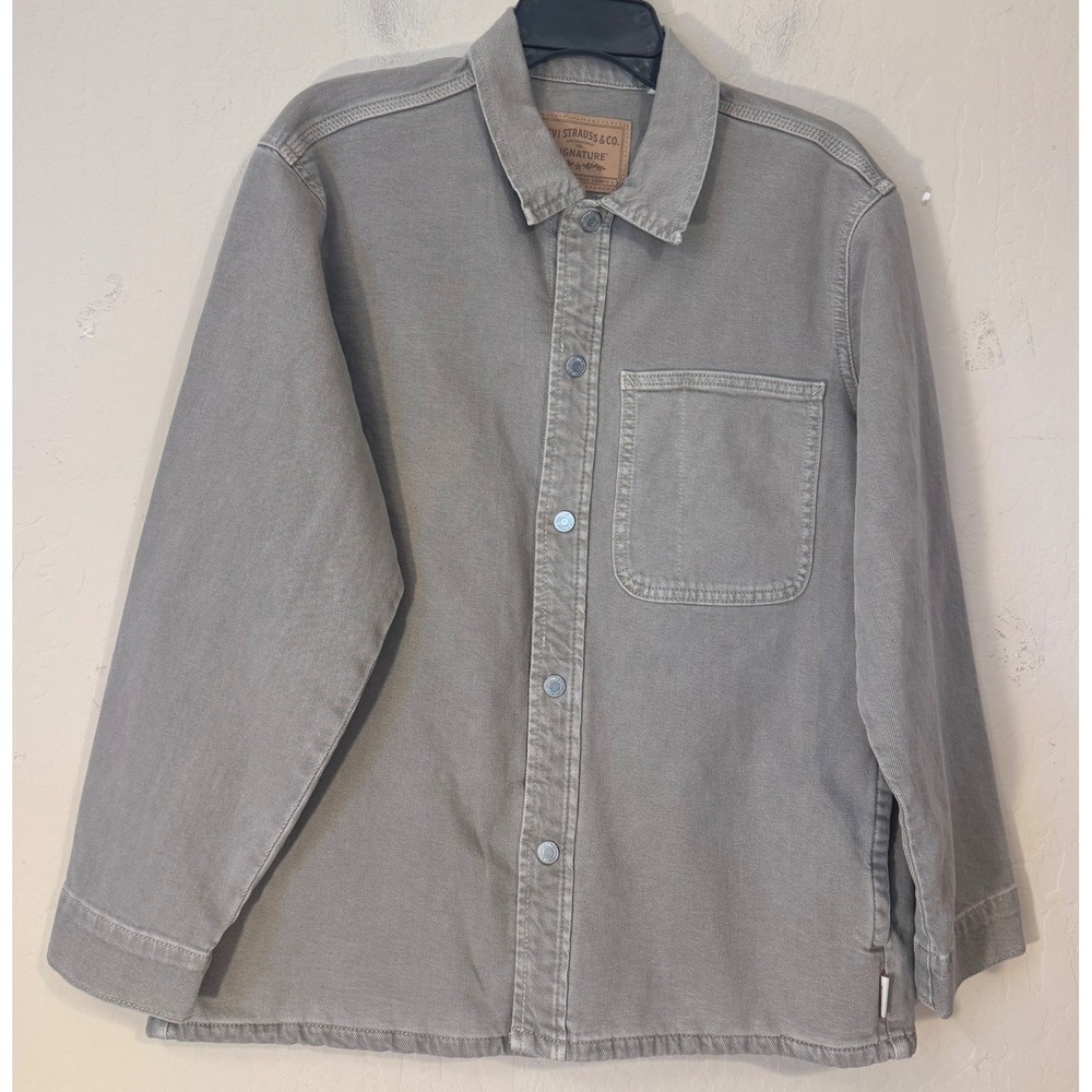 Levi Strauss Signature Utility Jacket Men Small Taupe Relaxed Fit Snap Denim NEW